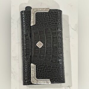 Brighton Black Croc Leather Crossbody Clutch Purse Organizer Wallet